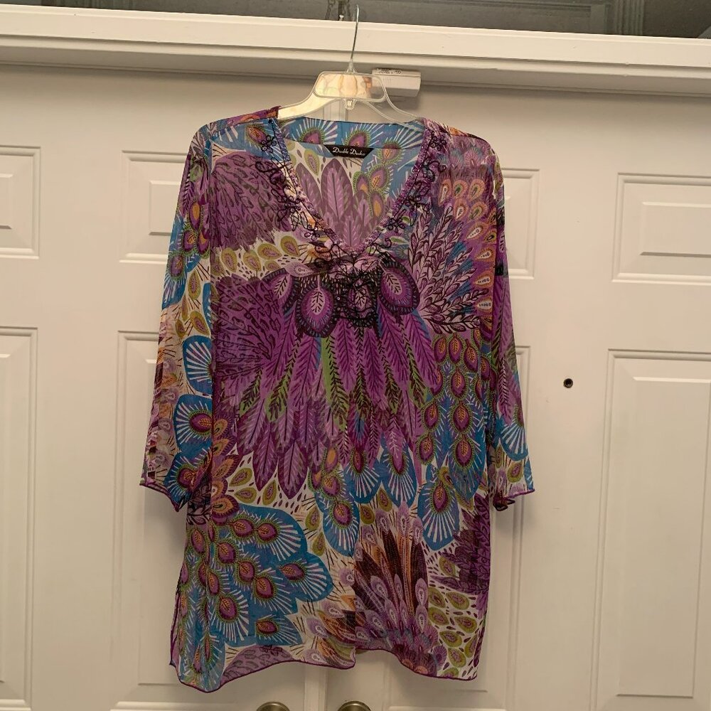 Sheer Peacock Print Dress